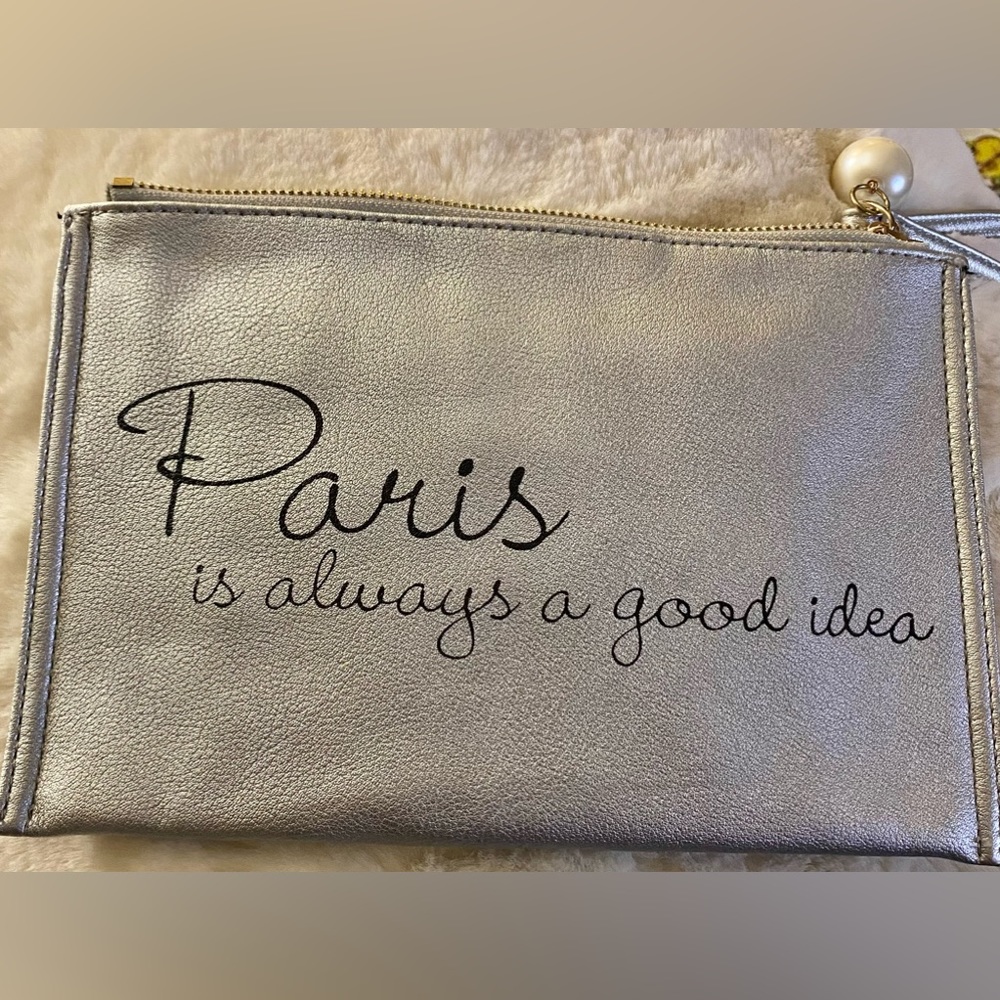 Deuce Lux wristlet, silver with Paris is always a good idea